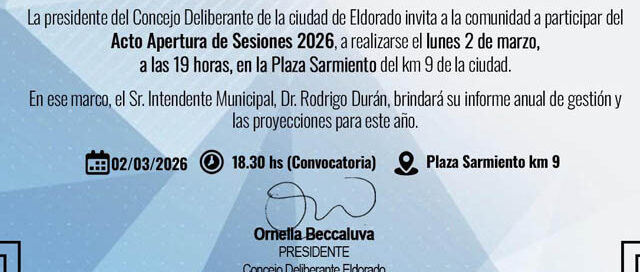 Eldorado: el Concejo Deliberante invita al inicio del Período de Sesiones Legislativas 2026